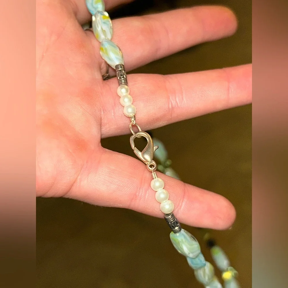 Vintage Swarovski Mint Green Crystal Beaded Choker Necklace Unsigned
